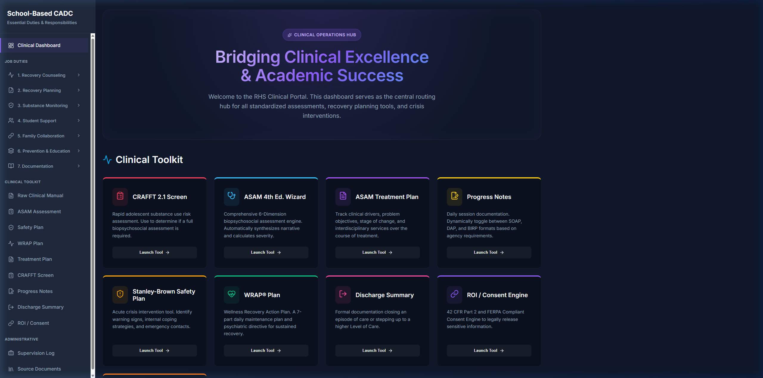RHS CADC — Clinical Operations Hub for Recovery High Schools